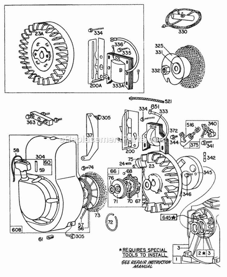Blower HsgFlywheelsRewind Diagram and Parts List for  Briggs and Stratton Engine